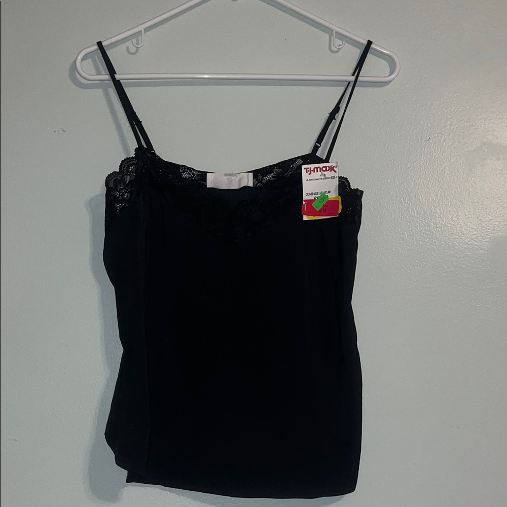 Pink Rose Black Lace Cami Top
